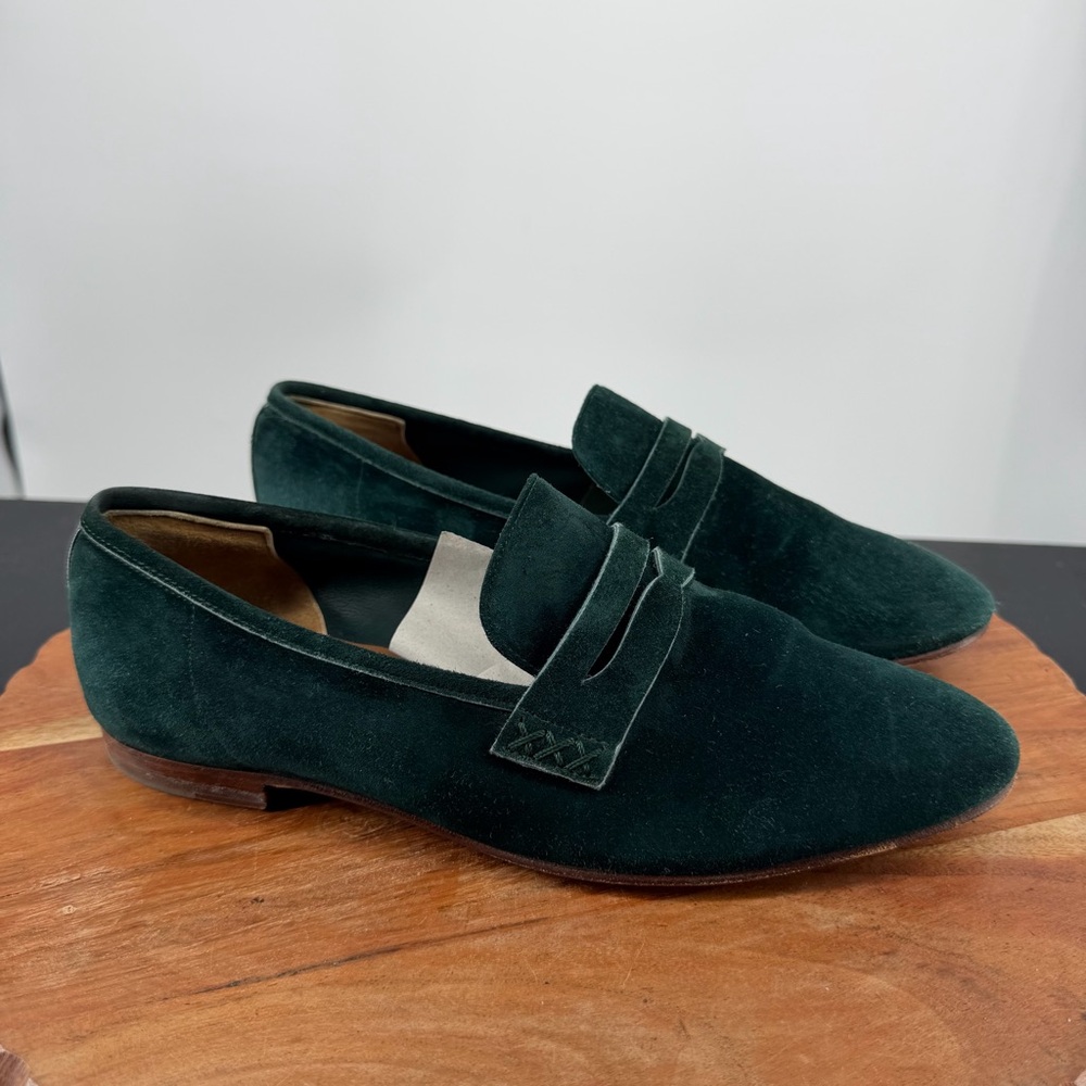 Margaux Dark Green Suede Loafers
